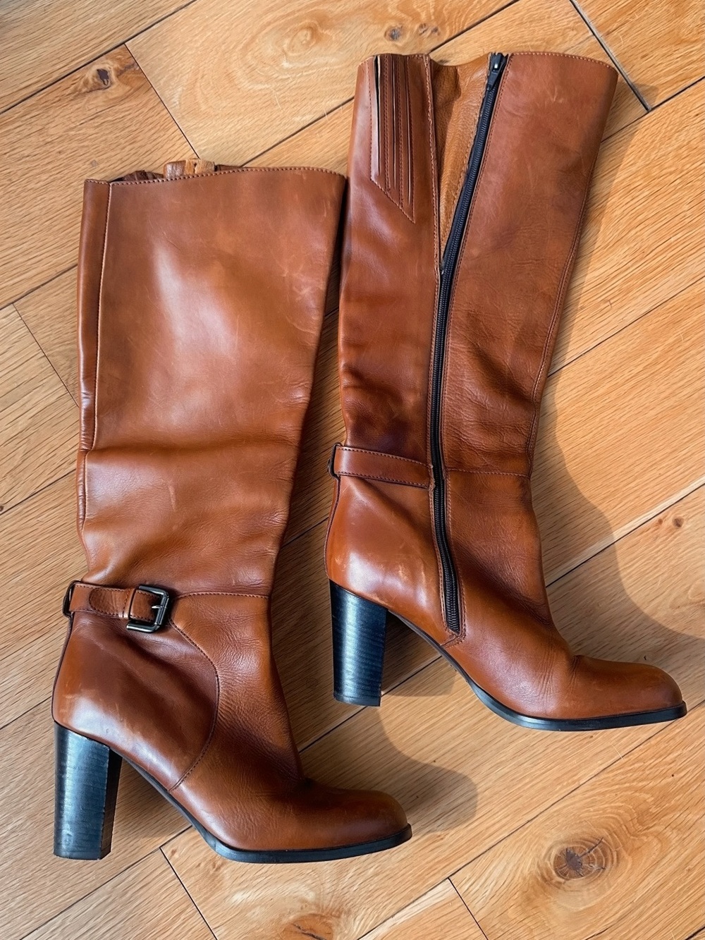 Women's Tall Leather Heeled Boots - Chestnut Brown